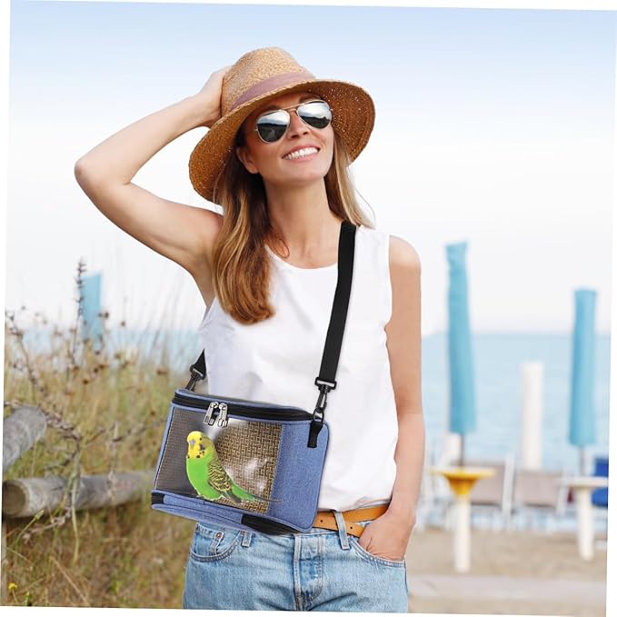 GLEAVI Parrot Carrier Bag with Breathable Mesh, Portable Crossbody Pet Shoulder Pouch for Travel and Outdoor Use, Blue Lightweight Bird Carrying Cage for Small Birds