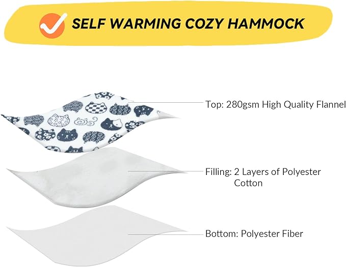 Patas Lague Cat and Dog Hammock Bed for Small Dogs, Flannel Fleece Wooden Cat Pet Rabbit Elevated Bed Cots Furniture for All Seasons White