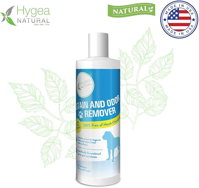 Hygea Natural Stain and Odor Eliminator, Pet Odor and Stain Remover for Urine & Vomit, Spot Carpet Cleaner for Small Animal, 16 Oz