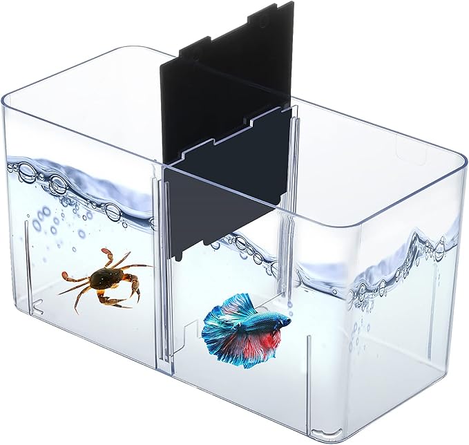 Small Betta Fish Tank, 3-in-1 Stackable Mini Fish Tank, Divided Compartments Beta Fish Tanks for 2 Betas Shrimp Sea Monkeys, 0.4 Gallon Acrylic Tiny Aquarium Tank with Hatchery Incubator