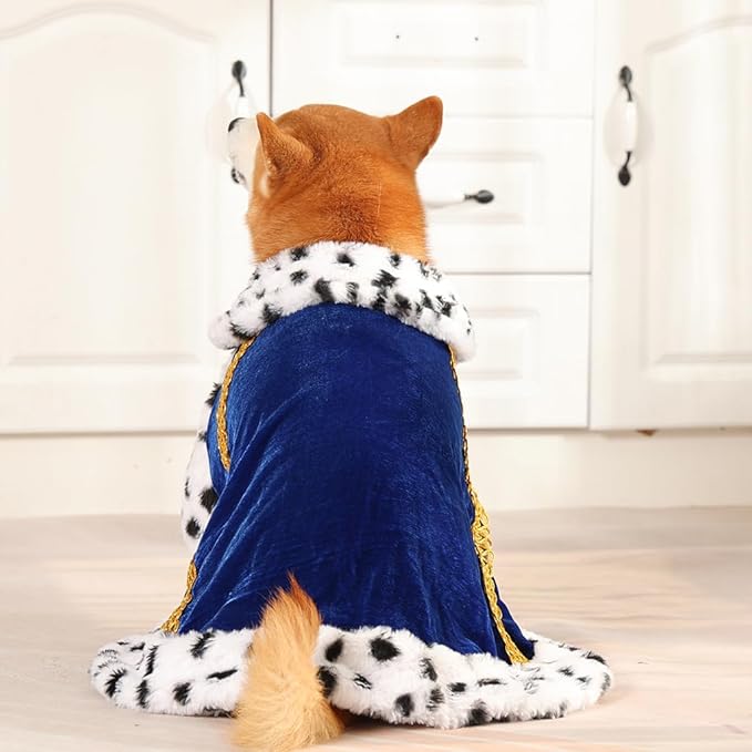 Lovelyshop pet Serial Lux Fur Blue Cat Dog Cloak for Halloween Costumes, King Queen Prince and Princess Cosplay-M/Regular