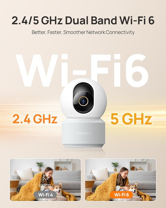 Anona 4K UHD Indoor Camera with 256GB SD Card, Pet/Dog/Baby Security Camera with Phone App, 360° Pan-Tilt, 2.4G/5G Wi-Fi 6, Auto-Tracking, Person/Pet/Baby Crying Detection, Privacy Mode, Two-Way Audio