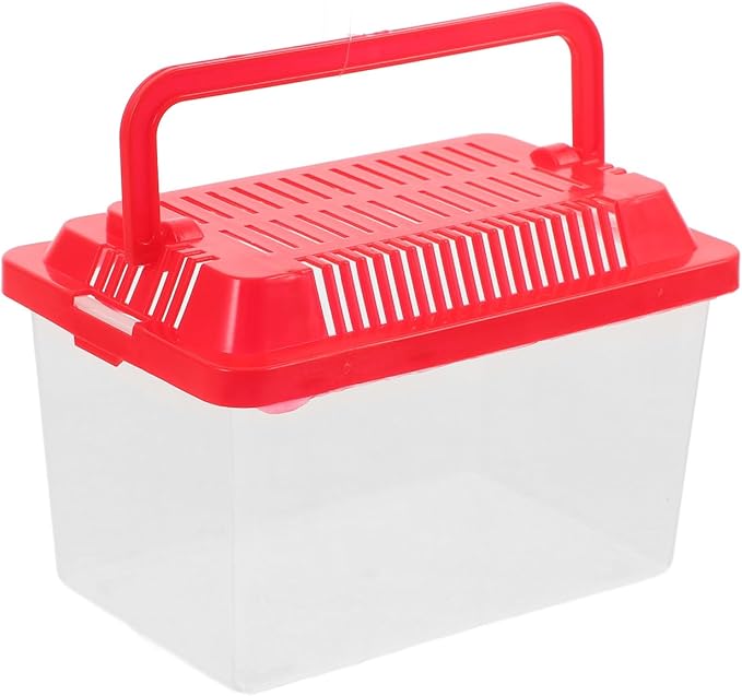 FRCOLOR 2pcs Portable Fish Tank Handheld Aquarium Transparent Turtle Box Pet Hamster Carrier Plastic Reptile Breeding Container, Multi-Color Lid