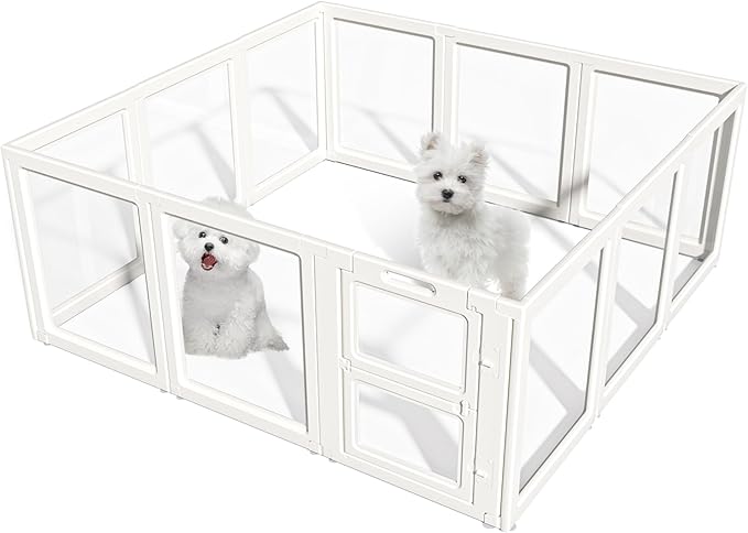 Clear Acrylic Dog Playpen Indoor,Transparent Dog Pen,Easy to Assemble and Clear pet Pen for Puppy Dog, Rabbit and cat,Sturdy and Easy to Clean Plastic pet Fence (White, 23.6" H, 12PCS)
