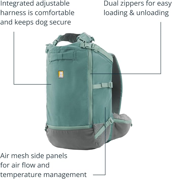 Ruffwear, Hitch Hiker Dog Backpack Carrier, Hands-Free Dog Carrier Backpack with Breathable Mesh, EVA Foam Padding, Durable Polyester, Lightweight Design for Small Dogs, River Rock Green, Small