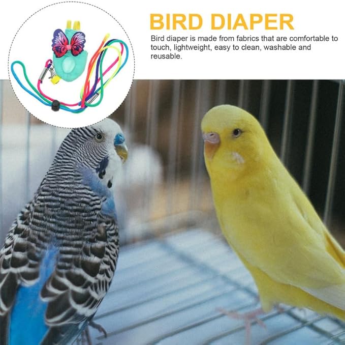 POPETPOP Bird Diaper Harness and Leash Parrot Flying Clothes Suit Reusable Breathable Cloth for Small Parakeets Cockatiels and Lovebirds Flight Protection