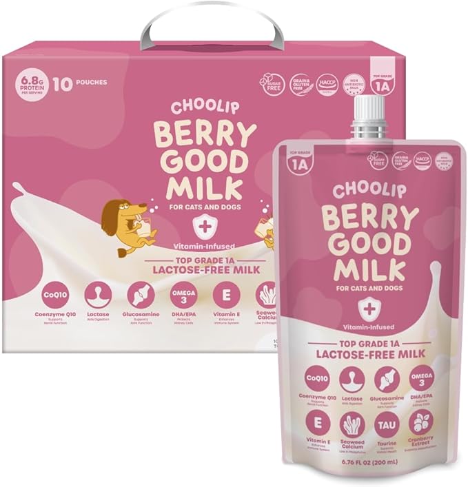 Choolip Berry Good Milk – 10-Pack Lactose-Free Vitamin Milk for Cats & Dogs | Vet-Formulated Pet Drink Supporting Urinary, Joint & Digestive Health | Grain-Free, Ready to Serve