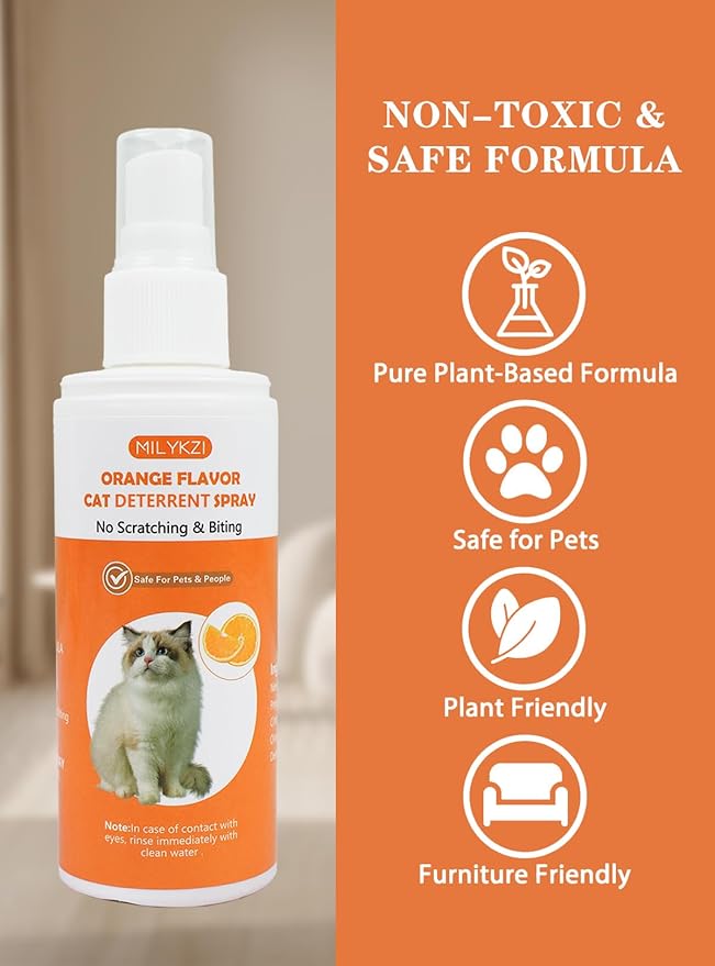 Cat Deterrent Spray - Safe for Indoor & Outdoor, Cat Scratch Deterrent for Furniture Protection, Sofas, Rugs, Curtain - Cats Behavior Training Prevent Urine Marking, with Natural Ingredients 2*100ml