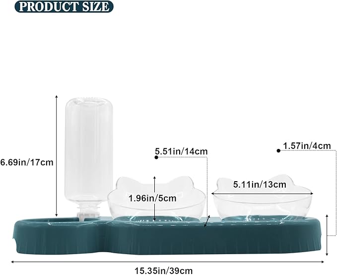 Triple Dog Cat Bowls, 15 Tilt 3-in-1 Water Feeder Bowls with Automatic Water Bottle Bowl, Removable Cat Wet and Dry Food Bowl Set for Small Cat and Puppy (Navy Blue)
