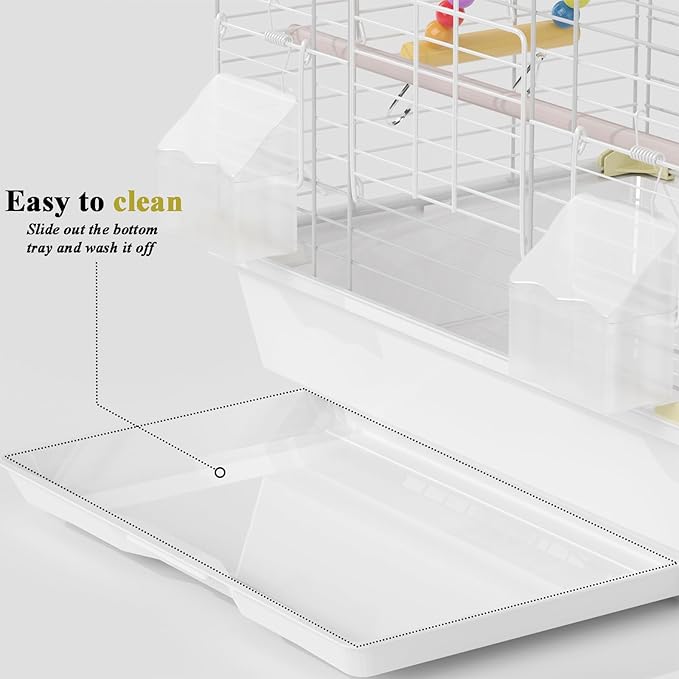 Pet Paradise Bird Cage, 14.6 x 11 x 24.8 inches, Metal Wire Construction, Multiple Perches and Feeders, for Parakeets, Canaries, Finches (White)