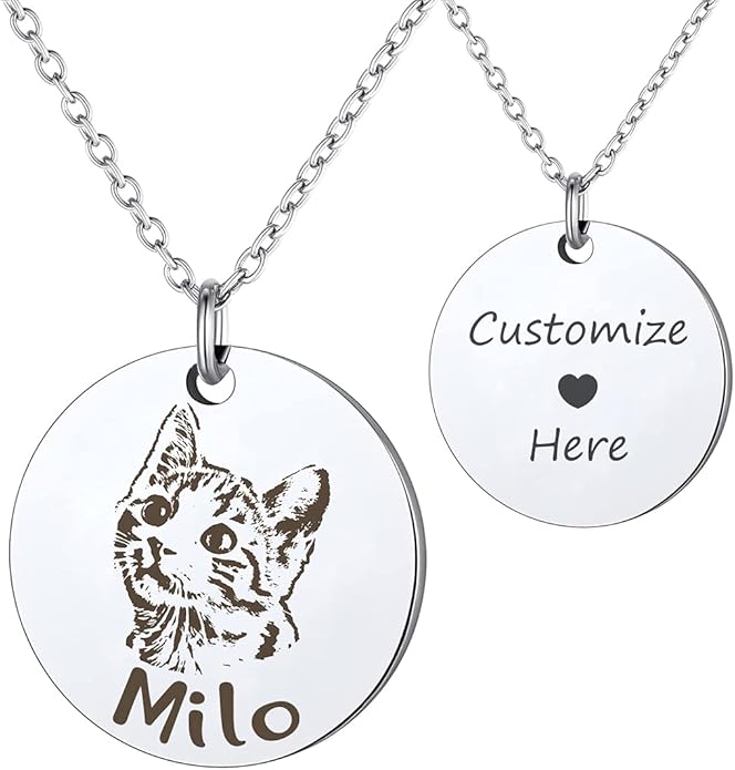 Anavia Customized Pet Portrait & Name Necklace, Personalized Pet Gifts Photo Engraved Necklace, Pet Memorial Jewelry Gift, Cat Dog Necklace for Animal Lover, Dog Mom, Birthday Gift