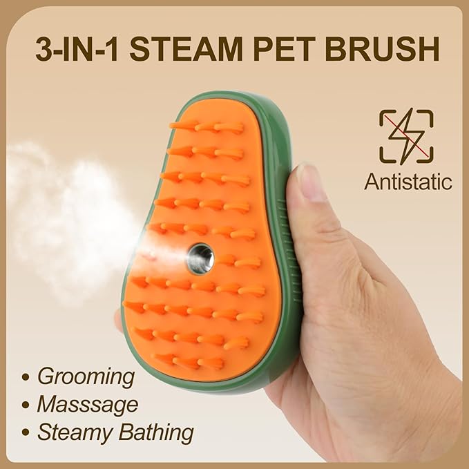 Cat Steam Brush, 3 in 1 Cat Steamy Brush, Silicone Massage Grooming Comb, Pet Hair Cleaning Misting Comb for Kittens(Avocado Green)