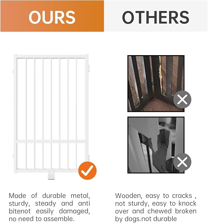 Full Metal Freestanding Dog Gate with Door, 36''Height Foldable Pet Dog Fence for Indoor & Outdoor, 4 Panels Extra Wide Free Standing TallDog Gates for Doorways,House,Stairs,Porch,Deck,Yard