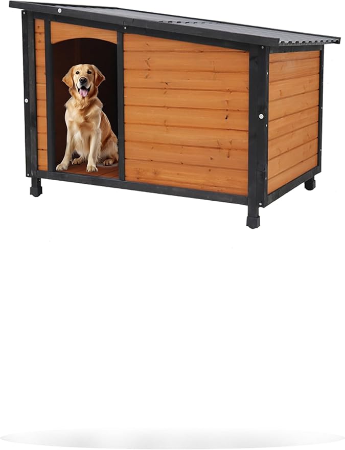 45.7" Extra Large Dog House Outdoor Weatherproof PVC sloped Roof Dog House Indoor Wooden Dog Houses for Large Dogs Outside Thickened Base Plate Winter Dog Kennel
