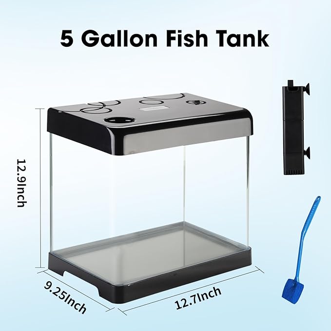 Betta Fish Tank,5 Gallon Glass Aquarium Starter Kit, Small Fish Tank with Filter and Light.