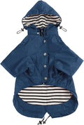Morezi Dog Zip Up Raincoat with Reflective Buttons, Rain/Water Resistant, Adjustable Drawstring, Removable Hood, Raincoats with Legs 8lbs to 80lbs Available - Dark Blue - XXL