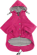 Morezi Dog Zip Up Raincoat with Reflective Buttons, Rain/Water Resistant, Adjustable Drawstring, Removable Hood, Raincoats with Legs 8lbs to 80lbs Available - Pink - XL