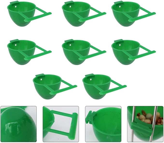 PRETYZOOM 8pcs Small Parrot Water Cups and Food Feeding Bowls Plastic Bird Cage Accessories for Budgie Cockatiel Lovebird Feeding and Watering Supplies