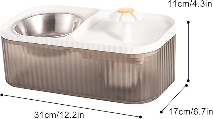 2 in 1 Cat Water Fountain and Food Bowl,Cat Fountain Water Bowl,Pet Water Bowl Fountain,Automatic Pet Water Dispenser,Cat Food and Water Bowl Set,Cat Feeding and Watering Supplies(White)