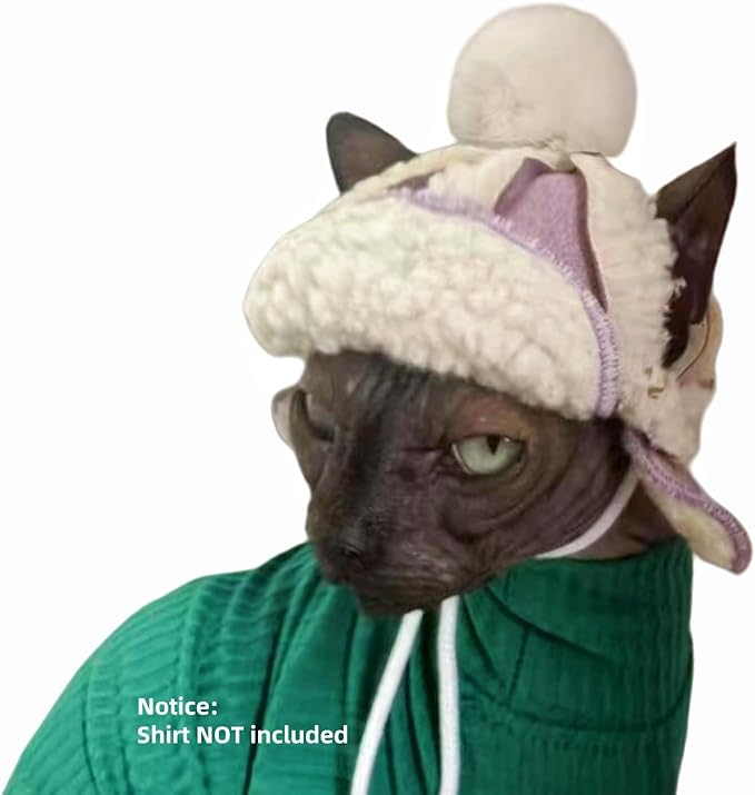 Cat Hats for Cats Only, Warm Cat‘s Beret Hat with Ear Holes, Pilot Cap Tiny Pets Party Costume, Cat Headwear Mini Hat SnugFit Sliding Toggles for Best Fit (Light Violet, Small (4-9.9 lbs))