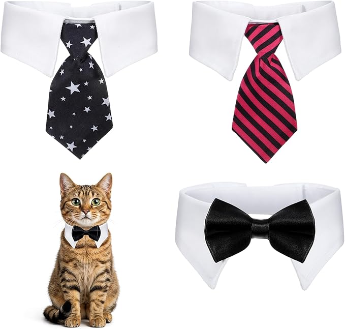 3 Pcs Dog Cat Tuxedo Collar with Adjustable Collars, Pet Bowtie Collar, Bow Tie Tux Costume, Formal Tuxedo Suit for Dog Cat Pets, Perfect for Weddings, Birthdays (Neck 15”)