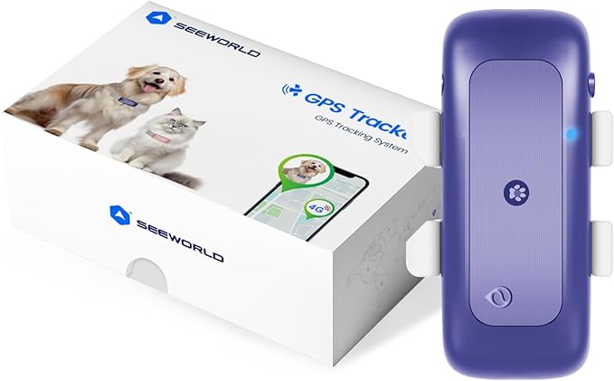 SEEWORLD Cat Tracker Mini GPS Pet Tracker for Dogs Cats Waterproof Real-Time Location Tracker Virtual Fence 180 Days Location History 4G Cat Tracker Device for 6.5lbs+ Pets