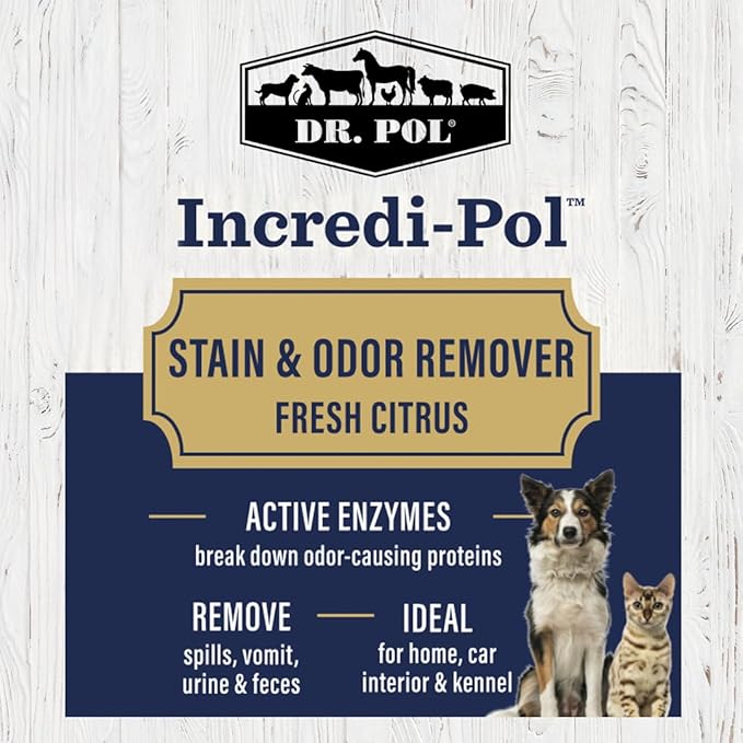 Dr. Pol Incredi-Pol Stain & Odor Remover | Eliminates Dirt, Urine | Safe and Effective Around Pets & Their Favorite Spots | Trigger Spray for Easy Use | 16 oz | Fresh Citrus
