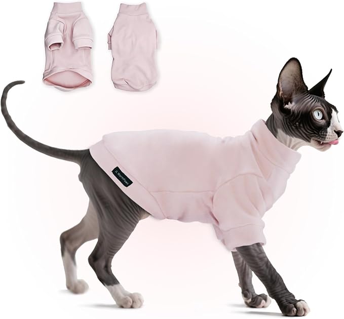 Fleece Sphynx Cat Clothes Soft Hairless Cat Clothes Pullover Cat Sweater for Chihuahua All Season Light and Warm Kitten Cloth for Cats Only Puppy Clothes Small Dog Sweater (Pink, S)