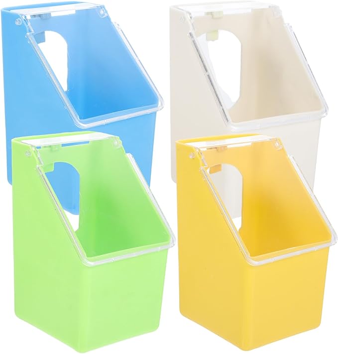 Milisten 4pcs Pigeon Cage Hanging Feeder Boxes with Lid Multifunctional Small Bird Feeding and Watering Container for Parrot and Cage Accessories Plastic Bird Feeders