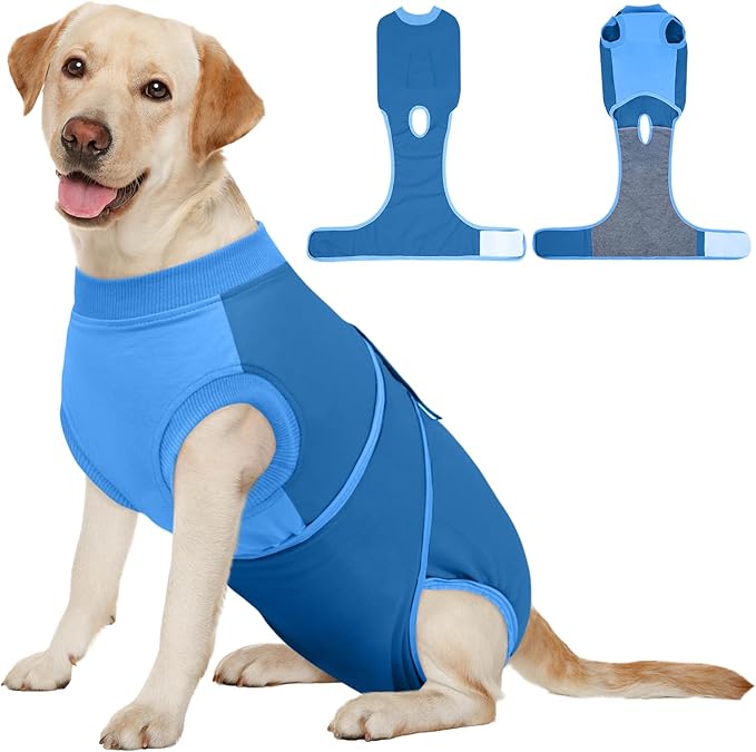 Kuoser Dog Recovery Suit Female, Dog Surgery Suit Male Neuter, Dog Body Suits After Surgery Anti Licking Pet Surgical Suit for Abdominal Wounds Skin Disease, Soft Dog Onesie Substitute Cone, Blue 2XL