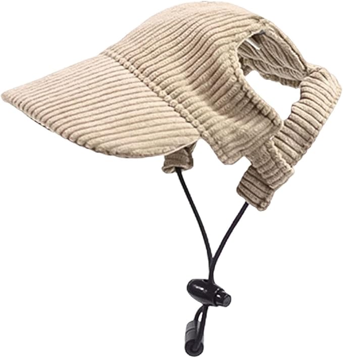 Dog Baseball Cap, Dog Cat Summer Beach Visor Hat with Ear Holes, Adjustable Puppy Sunbonnet Headdress (Khaki, X-Small)