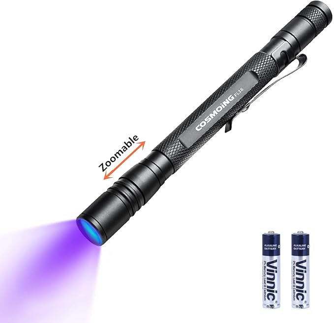 395nm UV Flashlight, Zoomable Blacklight with 2xAAA Battery Ultraviolet Flashlight Pet Urine Detector for Cat Dog Stains, Bed Bug, Household Toilet