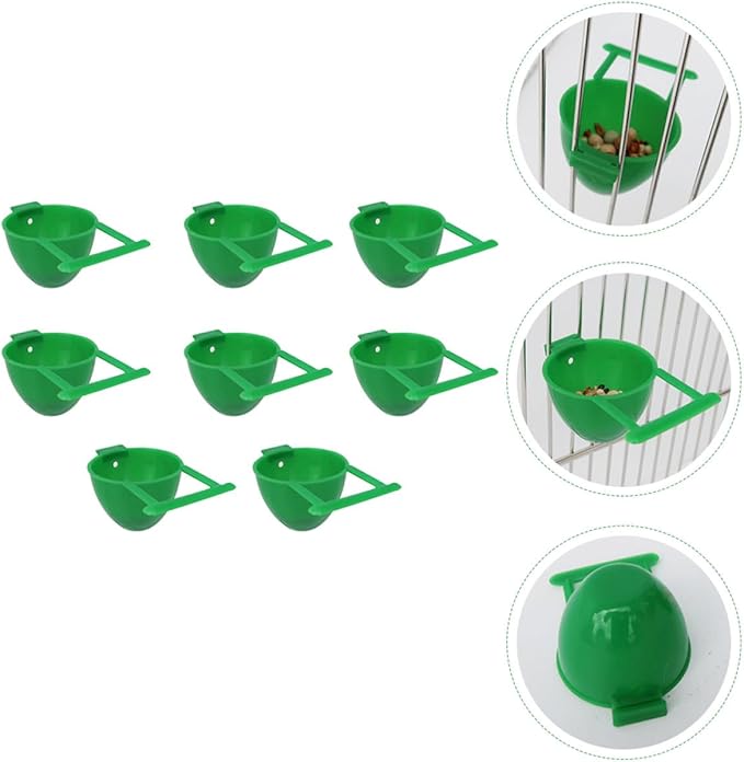 PRETYZOOM 8pcs Small Parrot Water Cups and Food Feeding Bowls Plastic Bird Cage Accessories for Budgie Cockatiel Lovebird Feeding and Watering Supplies