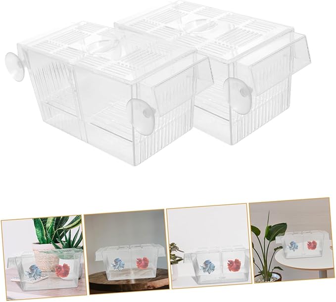 GANAZONO 4pcs Double-Layer Fish Fry Incubator Box Self-Floating Aquarium Breeding Box for Fish Tank Nursery and Isolation of Betta