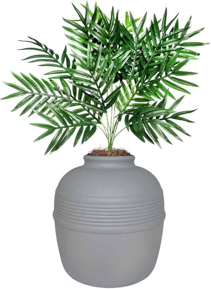 Good Pet Stuff Hidden Litter Box Planter, Decorative Cat Litter Enclosure with Carbon Filter, Artificial Plant, Easy Clean, Indoor Design, Original Round Style, Base Kit, Stone Gray