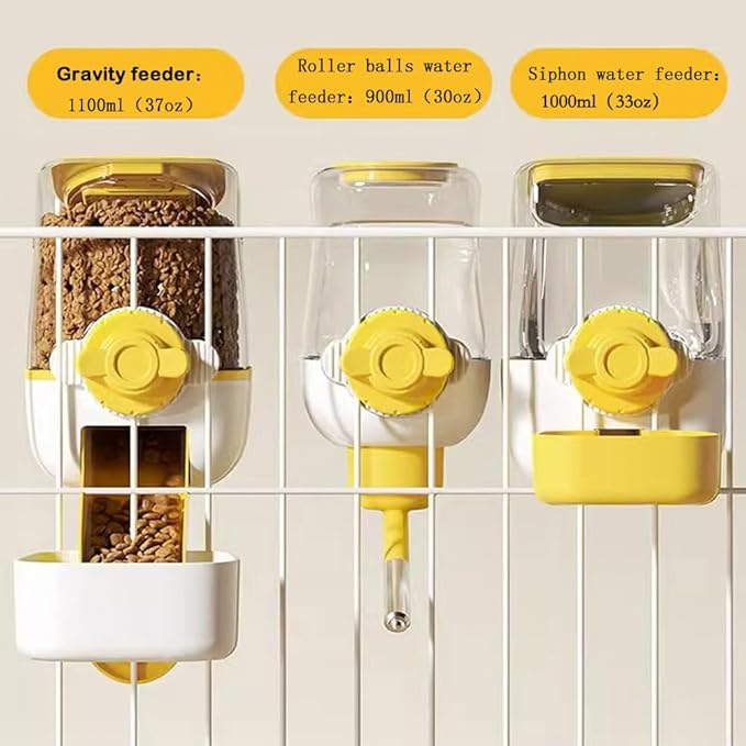 Pet Dog Cat Hanging Automatic Feeders Drinking Bowls, Auto Gravity Rabbits Feeder No Drip Water Set, Cage Pet Feeding Bowls Dispenser for Cats Dogs Puppy, Rabbit (Blue-Pink)