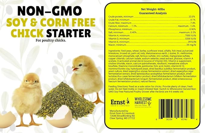 Corn & Soy-Free Chick Starter Feed - All Grain & Non-GMO Chick Food Starter with Omega 3 - Chicken Feed for Growing Healthy Chicks with High-Protein 22% and Probiotics - 40 Lb