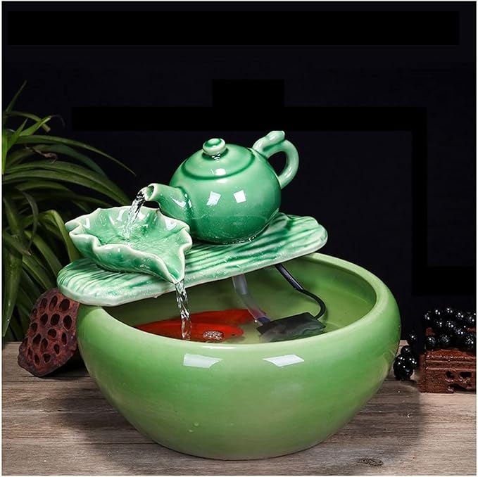 Fish Tabk Aquarium Fish Tankchinese Style Ceramic Flow Water Fountain Office Living Room Table Top Fish Culture Bowl Aquarium Starter Kits Cool Fish Tank(A,31cm)