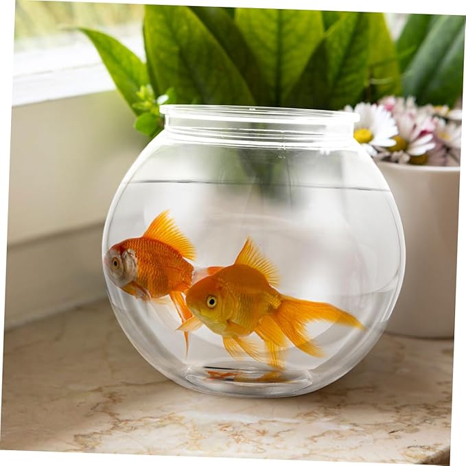 Beaupretty Small Round Fish Bowl Plastic Desktop Fish Tank for Home Office Tabletop Goldfish Aquarium Holder Large 26cm Aquarium