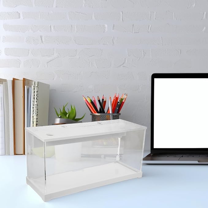 Small Acrylic Betta Fish Tank with LED Light, Desktop Silent Filter Circulation Aquarium for Home and Office, Water Change-Free Easy-Care Fish Bowl, White