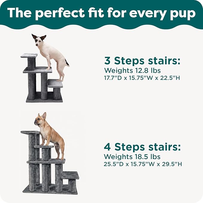 Furhaven Steady Paws Multi-Step Pet Stairs for High Beds & Sofas - Cream, 4-Step