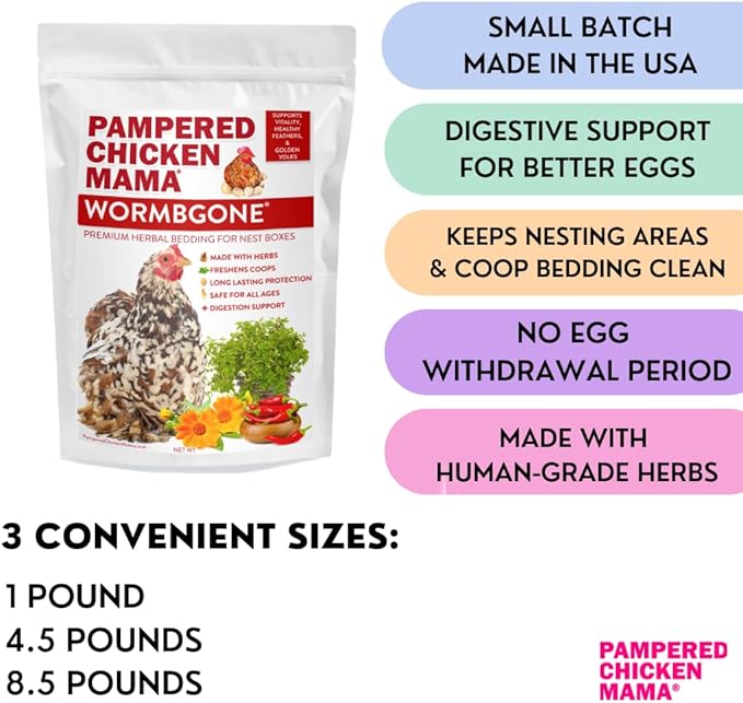 WormBGone Premium Backyard Chicken Nesting Herbs with Chili, Wormwood, Calendula, Rose Petals, Basil, Rosemary (1 Pound)
