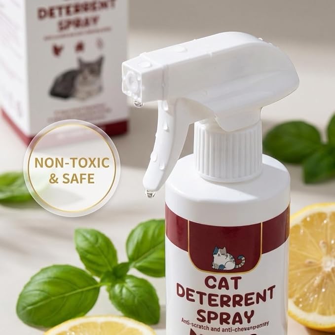 Cat Deterrent Spray, Indoor & Outdoor Pet Training Aid, Cat Scratch & Urine Marking Deterrent for Furniture Protection, Plant-Based Safe Formula for All Cat Ages (4 Fl Oz/120ml)