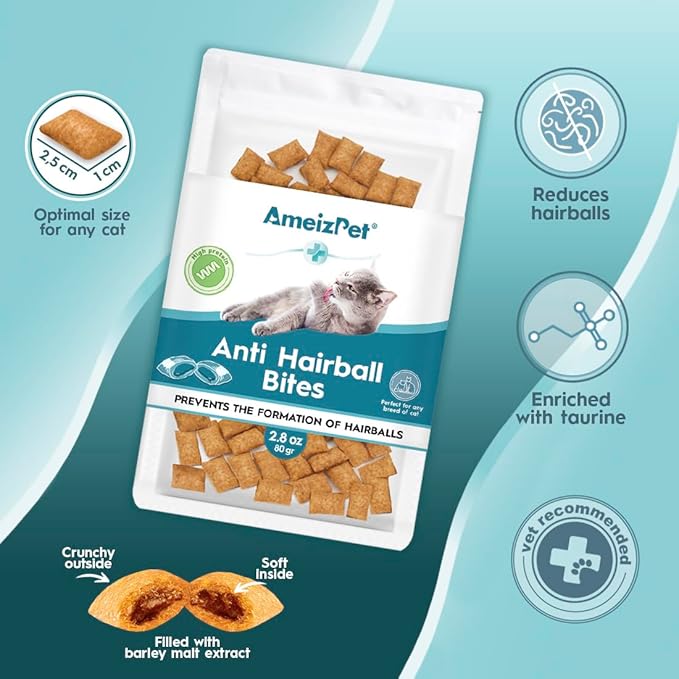 Anti Hairball Treats, Hairball Remedy for Cats, Cat Biscuits Hairballs Treatment - Crunchy Hairballs Cat Biscuits, 2.82 oz (80 g)