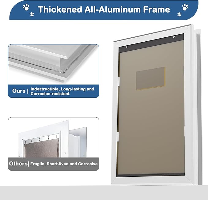 Extra Large Dog Door, XL Dog Door with Self-Closing Insulated Flaps for Extreme Weather, Heavy Duty Aluminum XXL Dogs Doors for Pets Up to 230LBS, for Interior & Exterior Doors, X-Large, Sliver