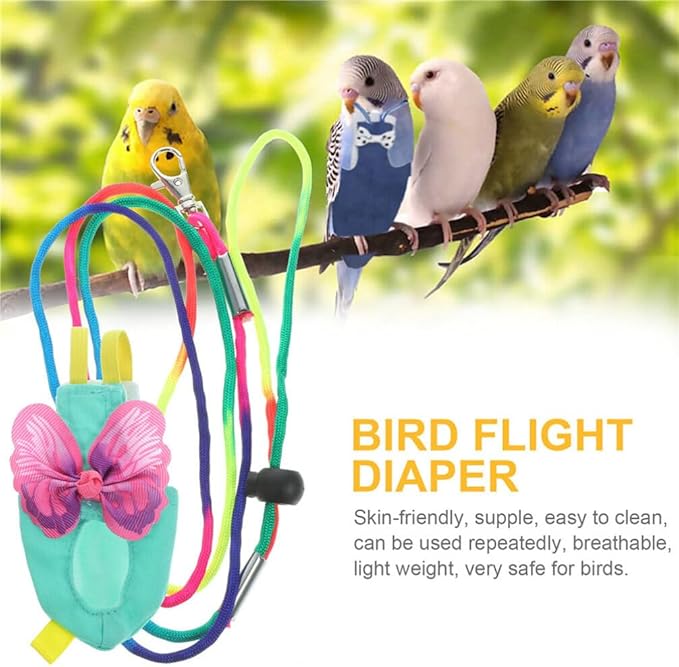 POPETPOP Bird Costume Diapers Bird Harness Flight Suit Clothes with Flying Leash Washable Parrot Reusable Flight Suit Diaper for Parrots Cockatiel s