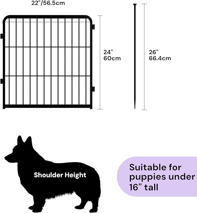 SunsGrove Dog Playpen for Outdoor, Heavy Duty 24 Inch 2 Panels Puppy Play Pen for Indoors, Free and Safe Play Dog Fence, Black