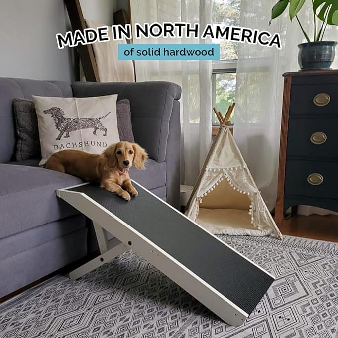 DoggoRamps Dog Ramp for Couch Furniture Quality Solid Hardwood Ramp for Dogs to Get on Couch with Platform Top & Non-Slip Grip – Adjustable Dog Ramp for Sofas up to 22" – 100% Made in N America