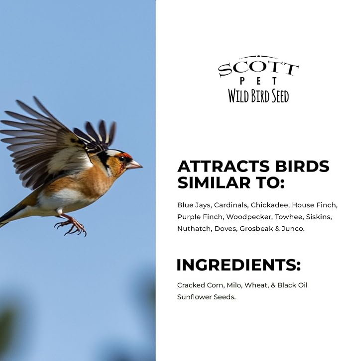 Scott Pet Wild Bird Seed, Premium Blend, 10 lbs Bag, Bird Feed, Great for All Feeder Types, Food for Outside Wild Birds