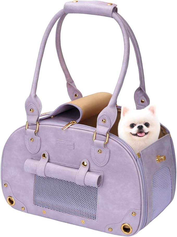 PetsHome Dog Carrier Purse, Pet Bag, Waterproof Premium Leather Pet Travel Portable Bags for Cat and Small Dog Home & Outdoor Small Purple